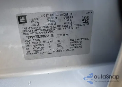 2017 GMC Yukon Xl Slt from USA, damaged, VIN 1GKS1GKC6HR251140